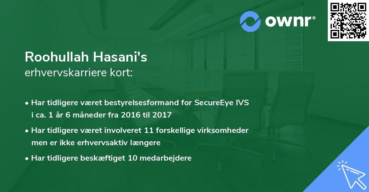 Roohullah Hasani's erhvervskarriere kort