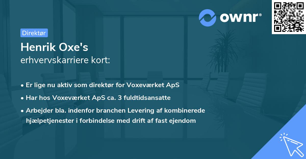 Henrik Oxe's erhvervskarriere kort