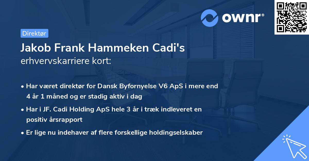 Jakob Frank Hammeken Cadi's erhvervskarriere kort