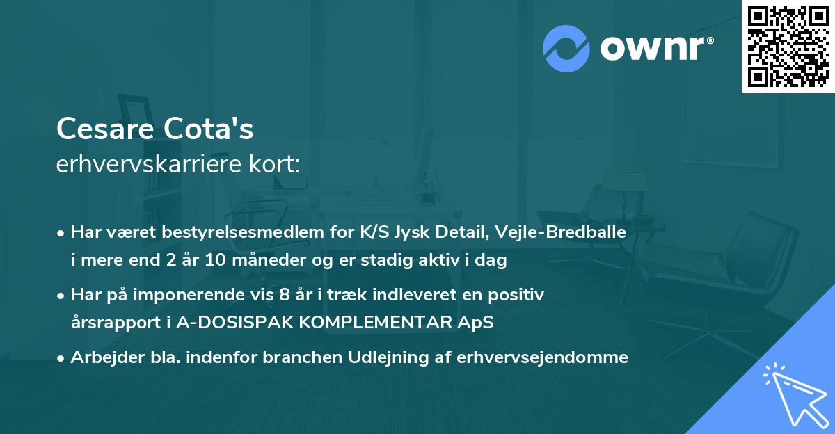 Cesare Cota's erhvervskarriere kort