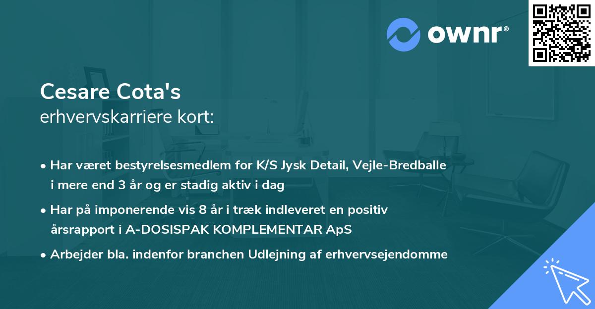 Cesare Cota's erhvervskarriere kort