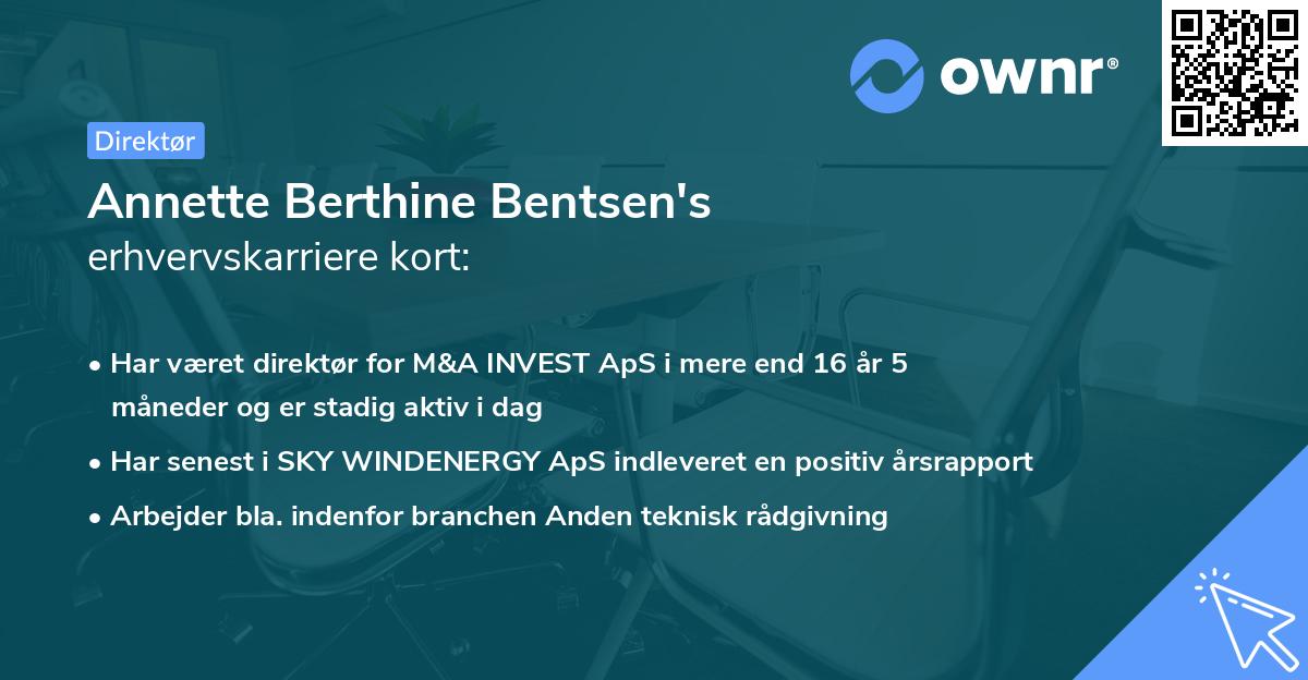 Annette Berthine Bentsen's erhvervskarriere kort