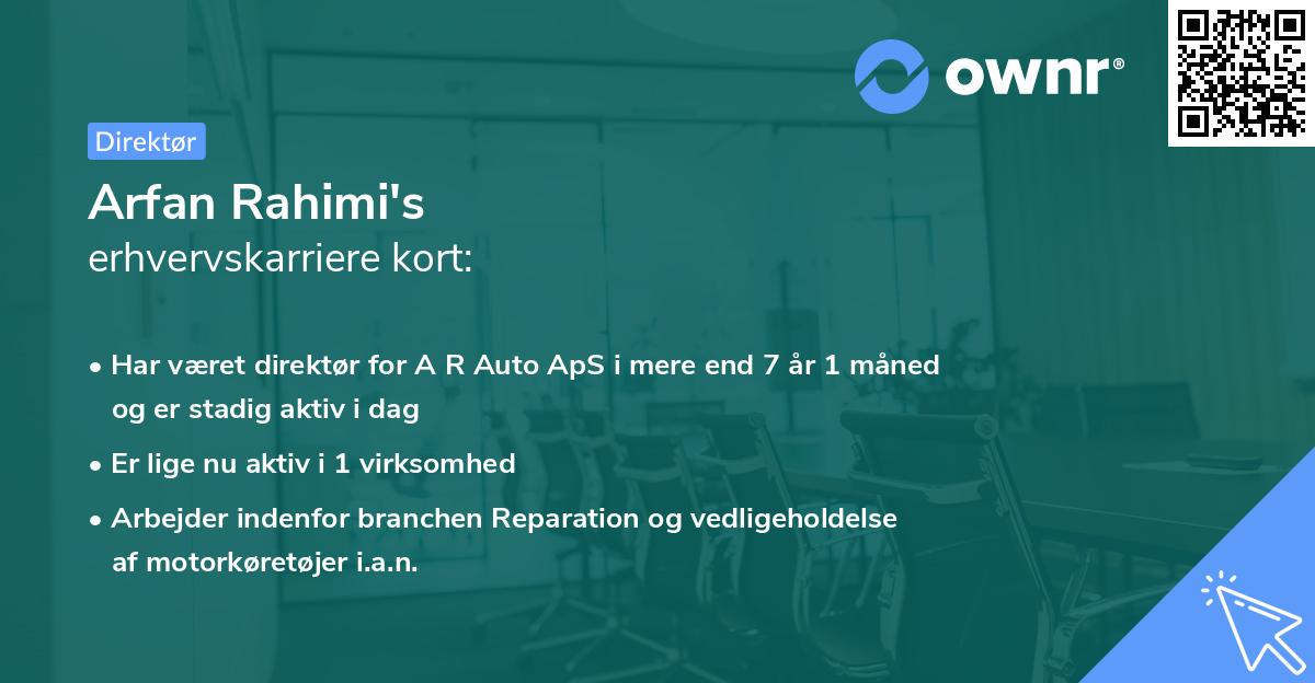 Arfan Rahimi's erhvervskarriere kort