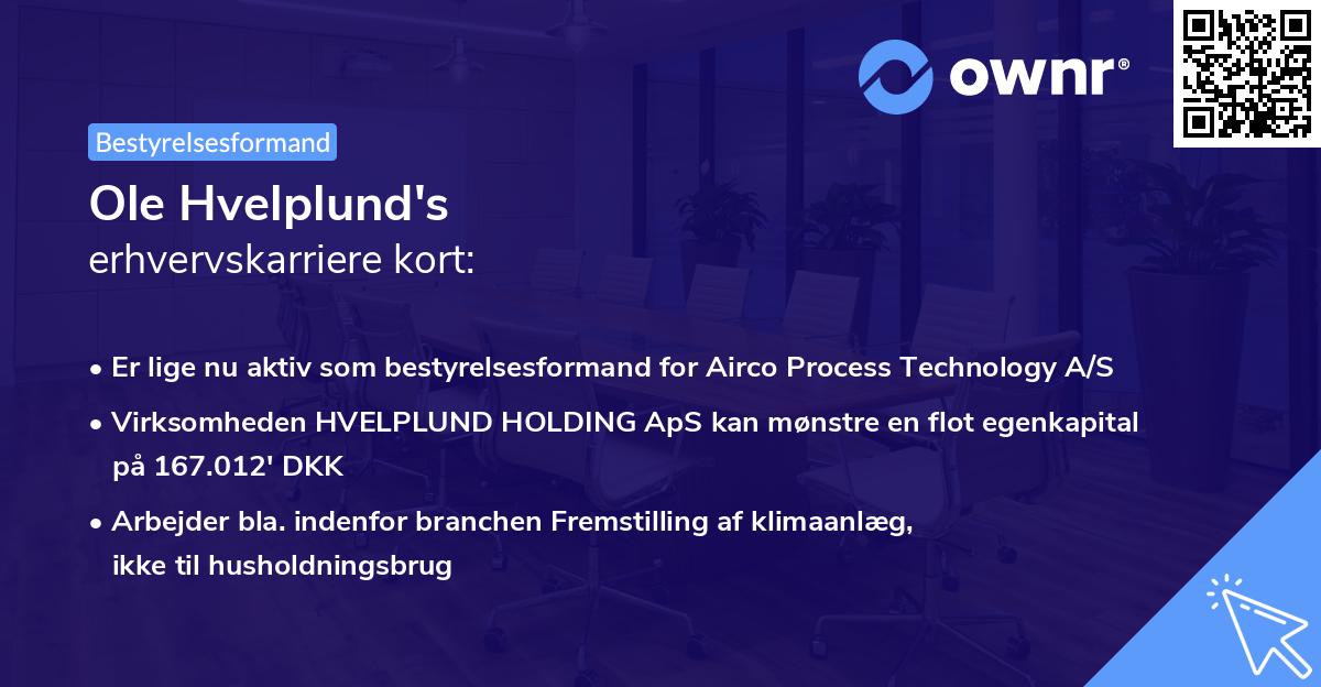 Ole Hvelplund's erhvervskarriere kort