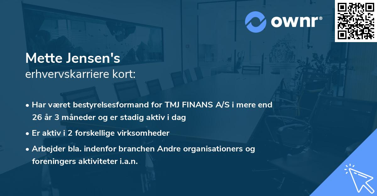 Mette Jensen's erhvervskarriere kort