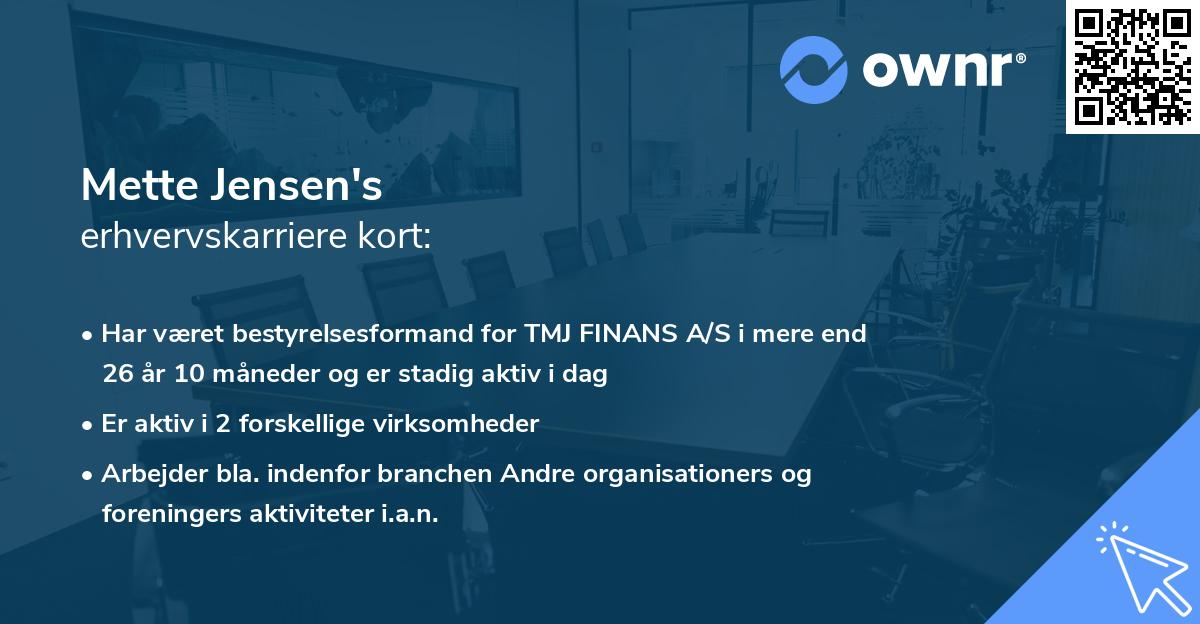 Mette Jensen's erhvervskarriere kort