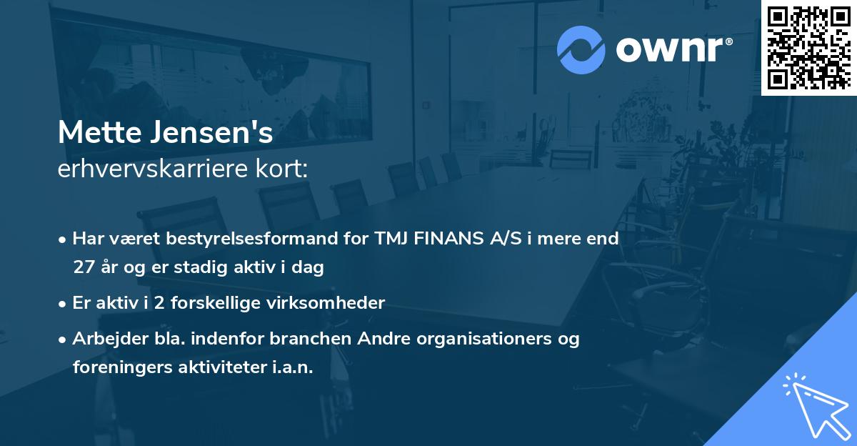 Mette Jensen's erhvervskarriere kort