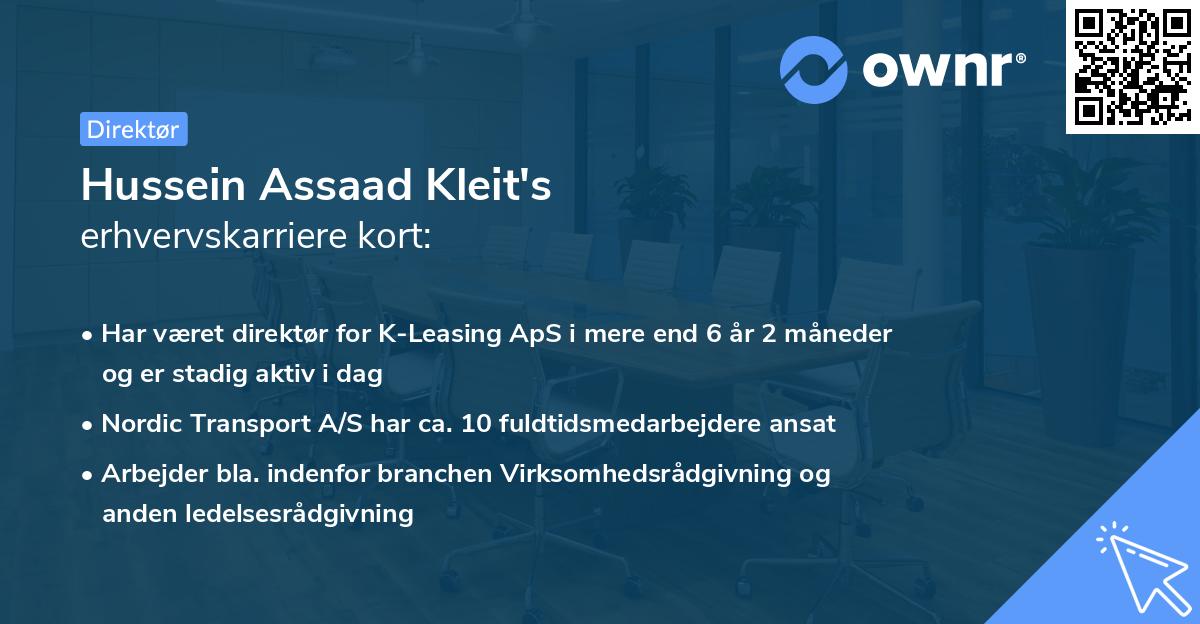 Hussein Assaad Kleit's erhvervskarriere kort
