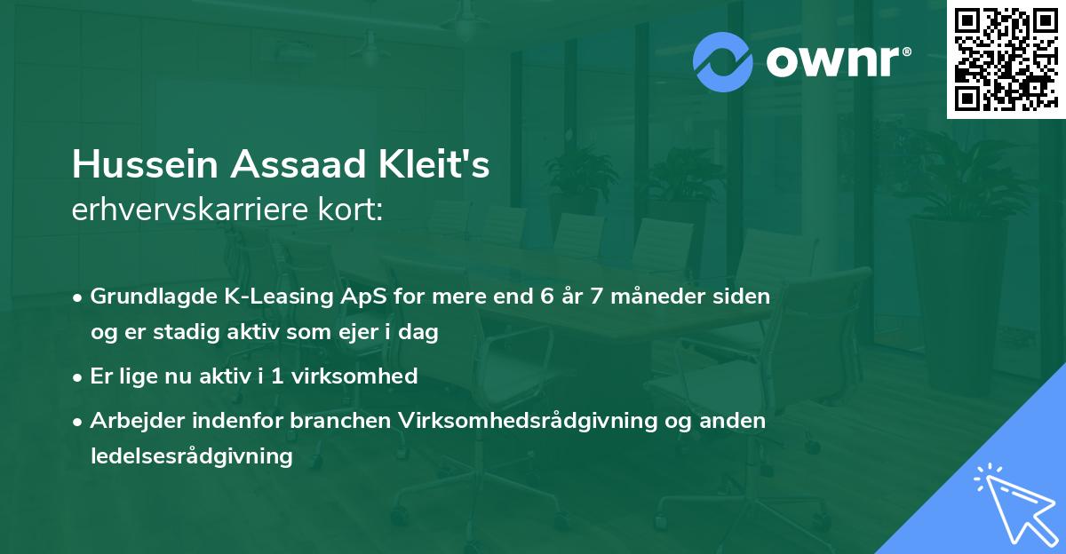 Hussein Assaad Kleit's erhvervskarriere kort