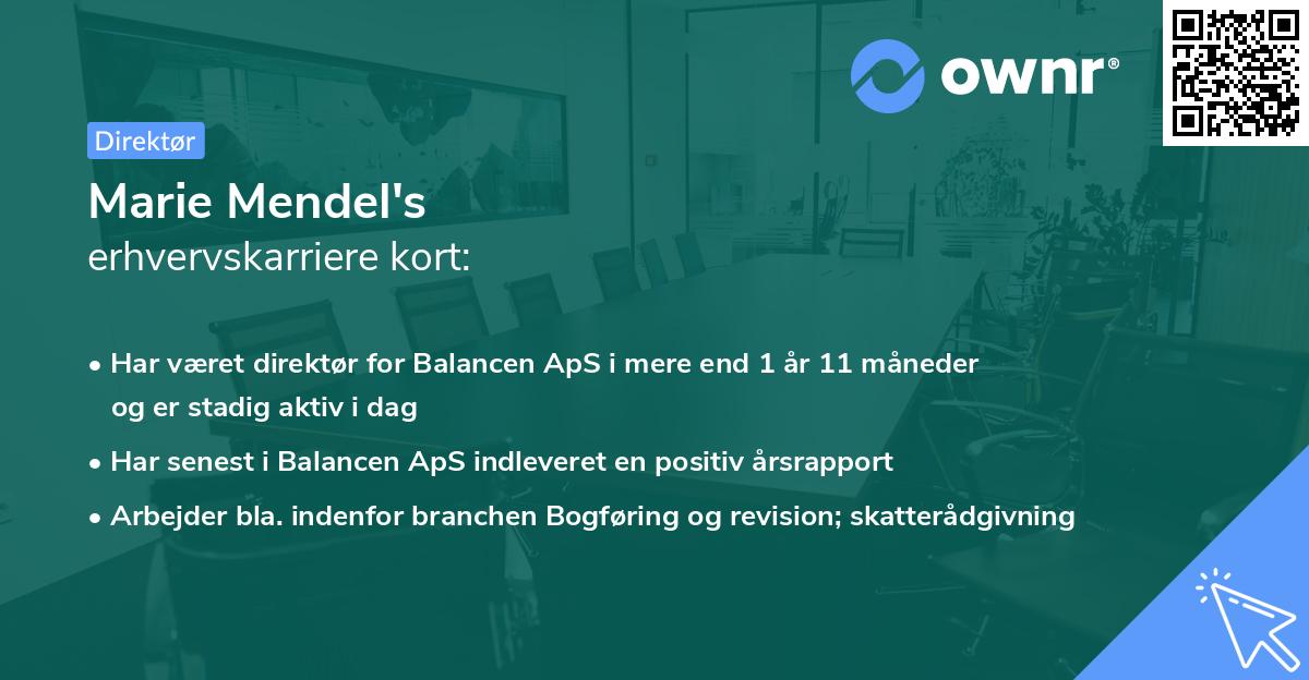 Marie Mendel's erhvervskarriere kort