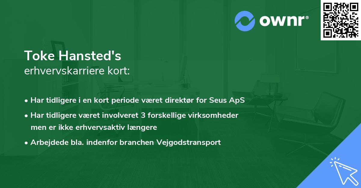 Toke Hansted's erhvervskarriere kort