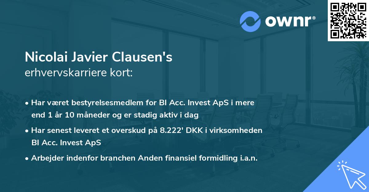 Nicolai Javier Clausen's erhvervskarriere kort