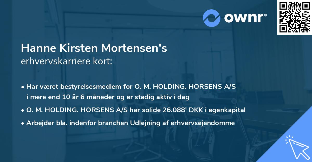 Hanne Kirsten Mortensen's erhvervskarriere kort
