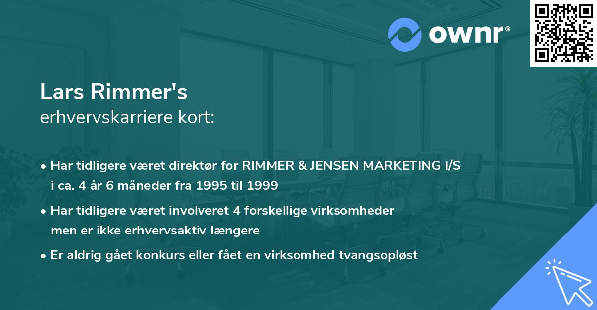 Lars Rimmer's erhvervskarriere kort