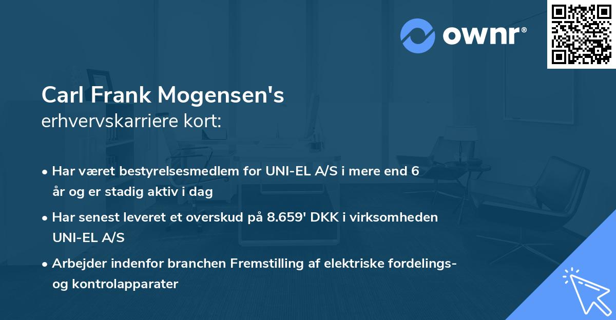 Carl Frank Mogensen's erhvervskarriere kort