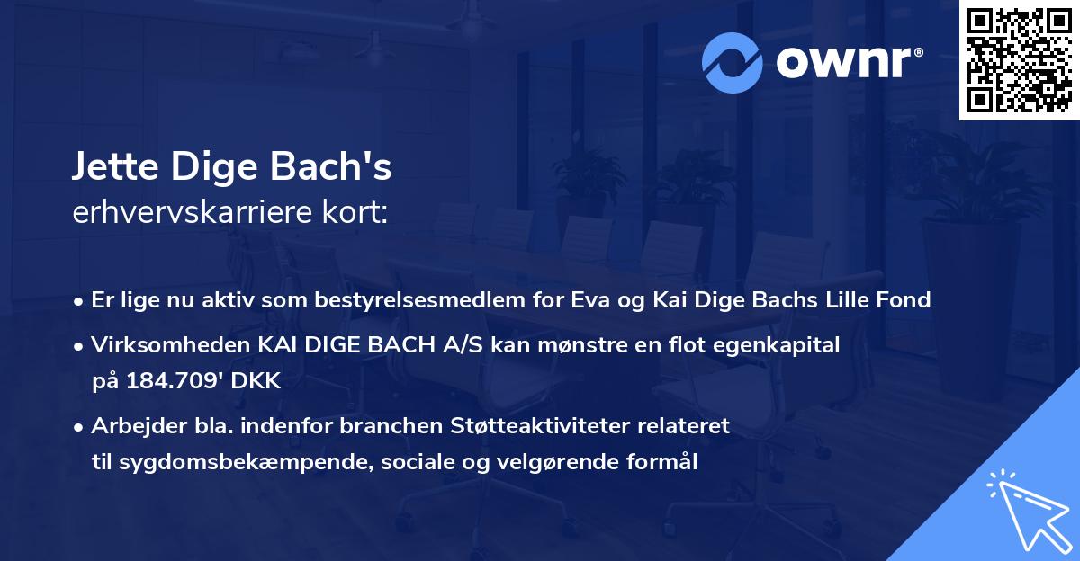 Jette Dige Bach's erhvervskarriere kort