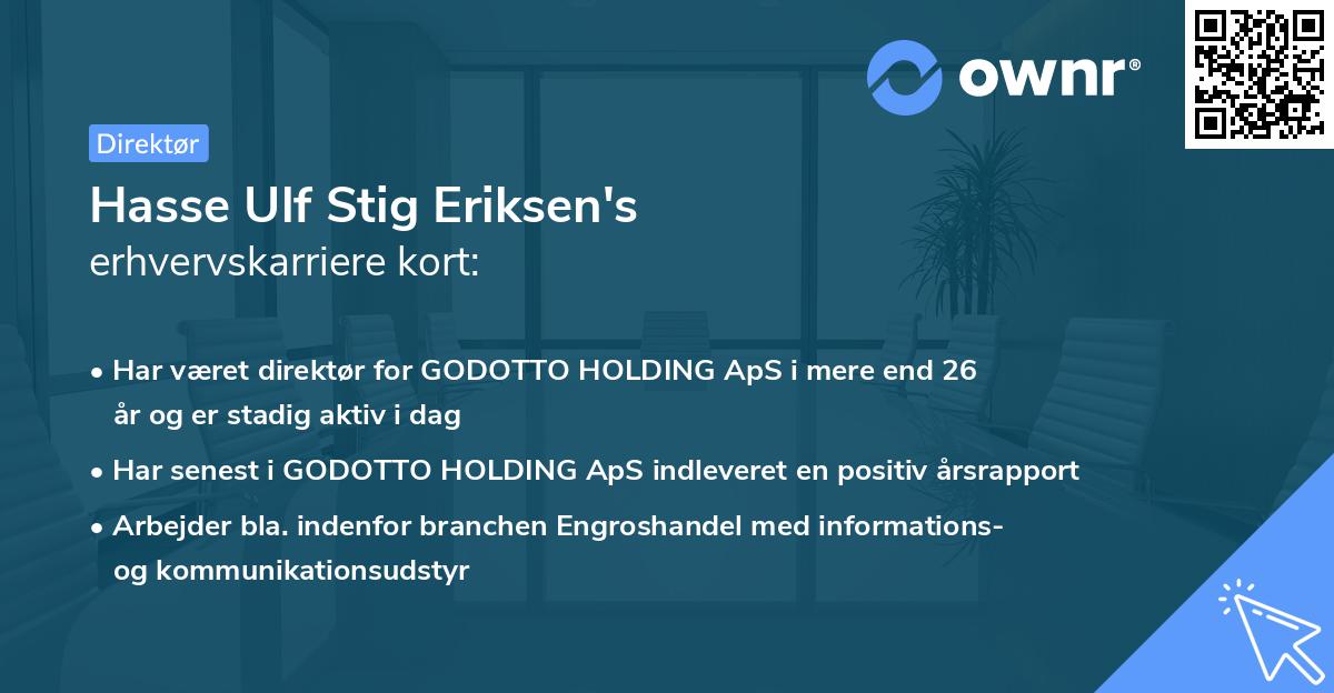 Hasse Ulf Stig Eriksen's erhvervskarriere kort