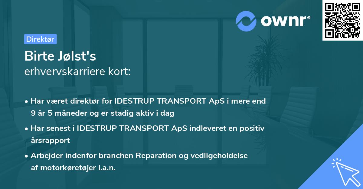 Birte Jølst's erhvervskarriere kort