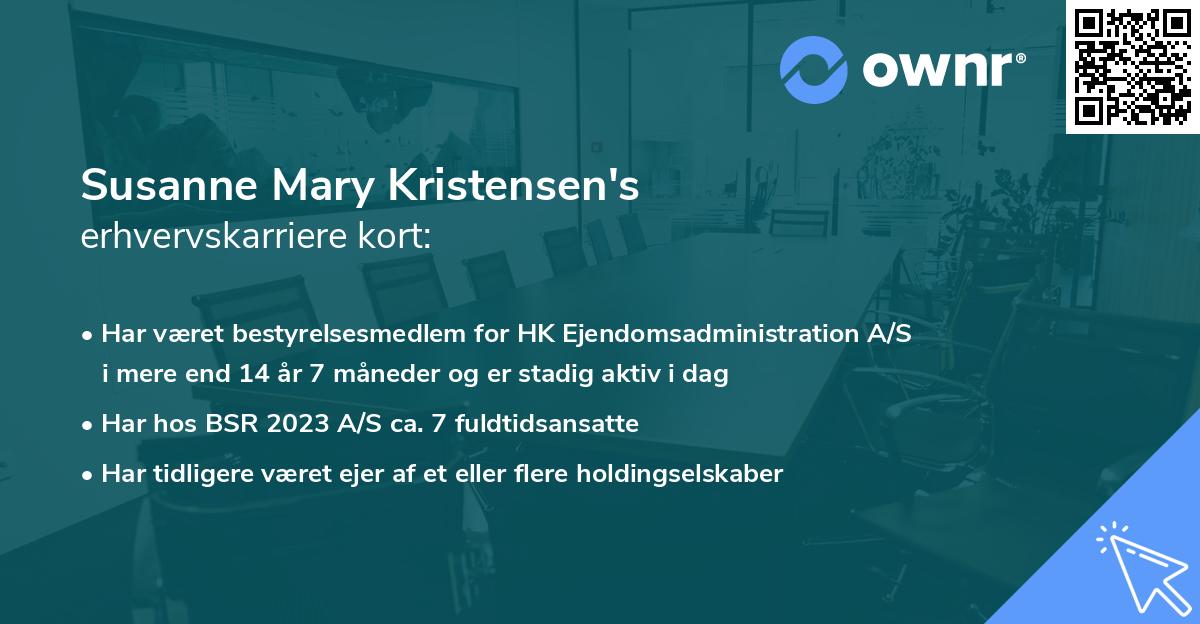 Susanne Mary Kristensen's erhvervskarriere kort