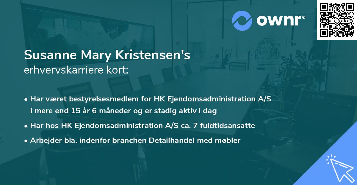Susanne Mary Kristensen's erhvervskarriere kort