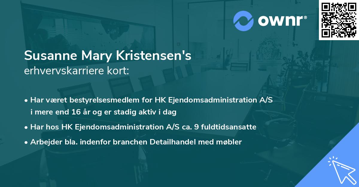 Susanne Mary Kristensen's erhvervskarriere kort