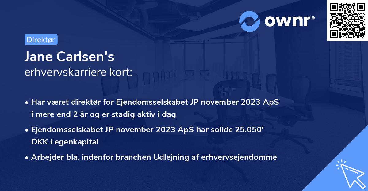 Jane Carlsen's erhvervskarriere kort