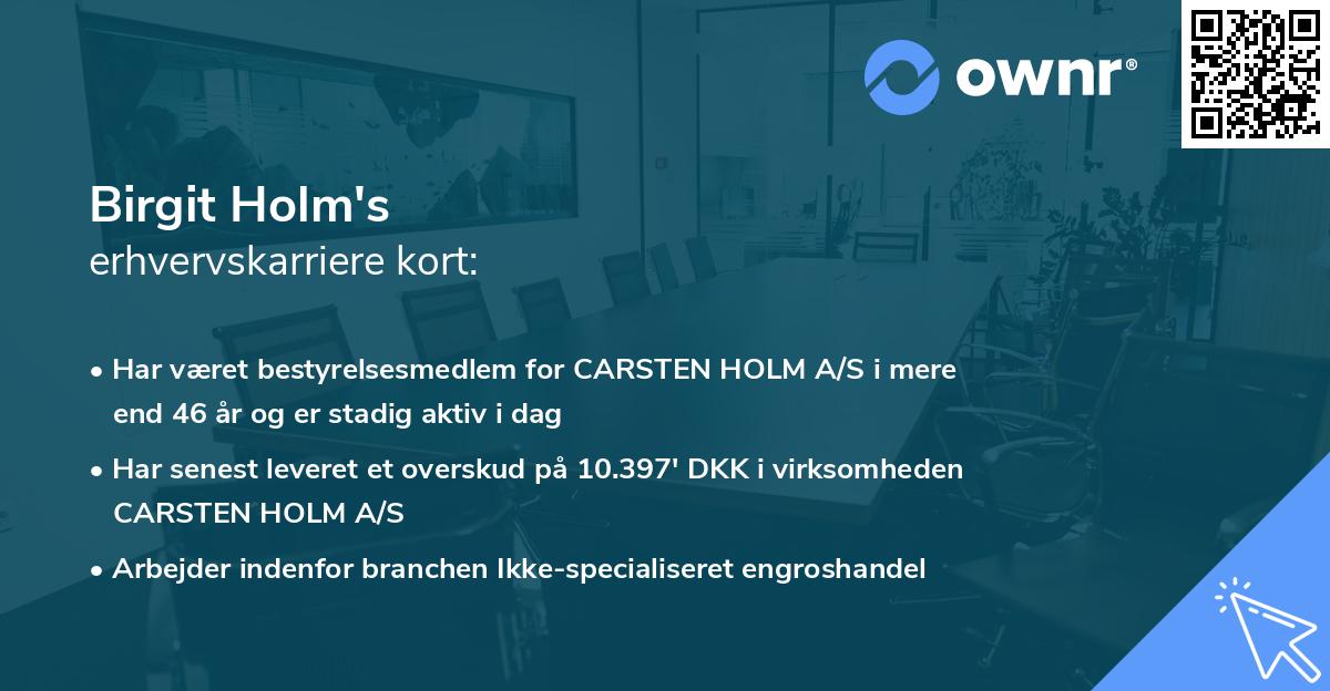 Birgit Holm's erhvervskarriere kort