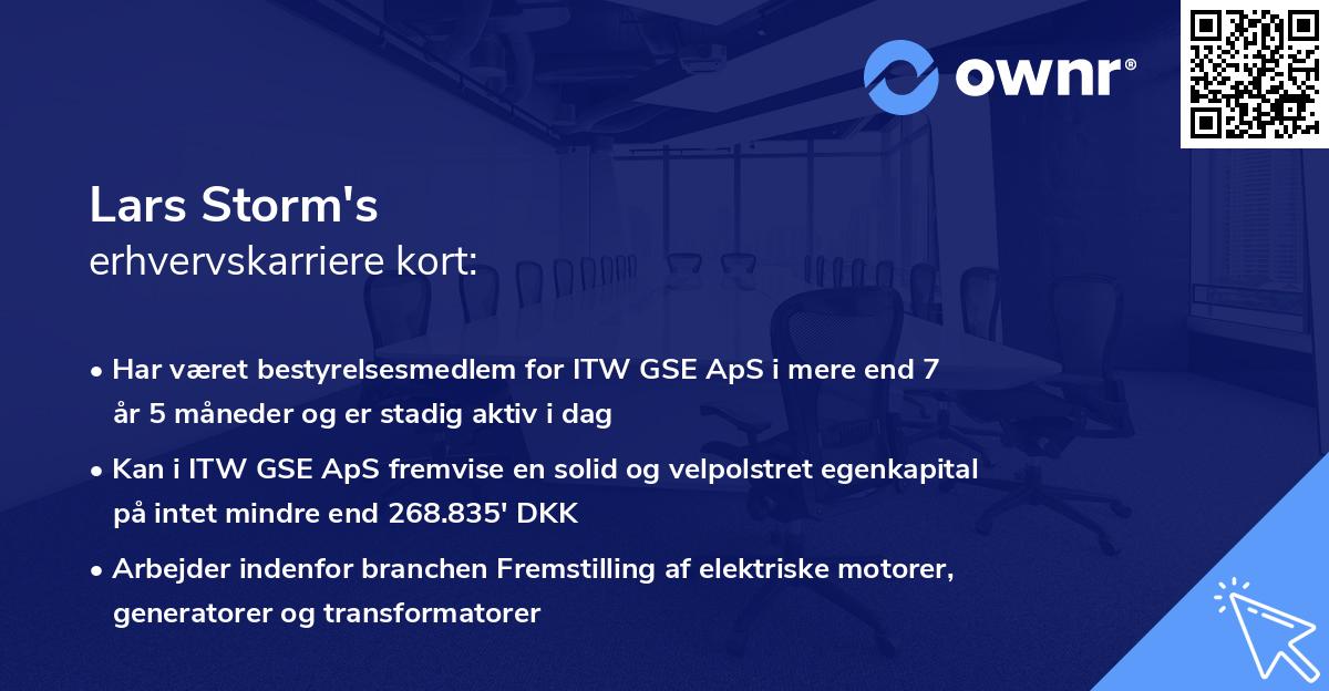 Lars Storm's erhvervskarriere kort