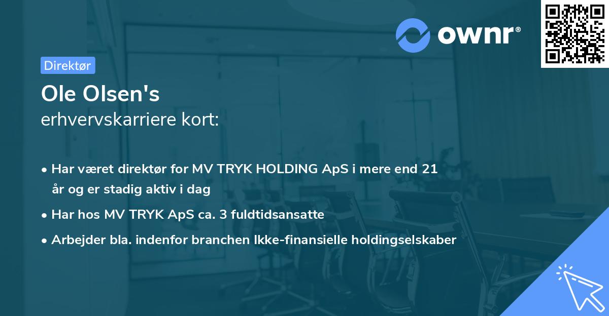 Ole Olsen's erhvervskarriere kort