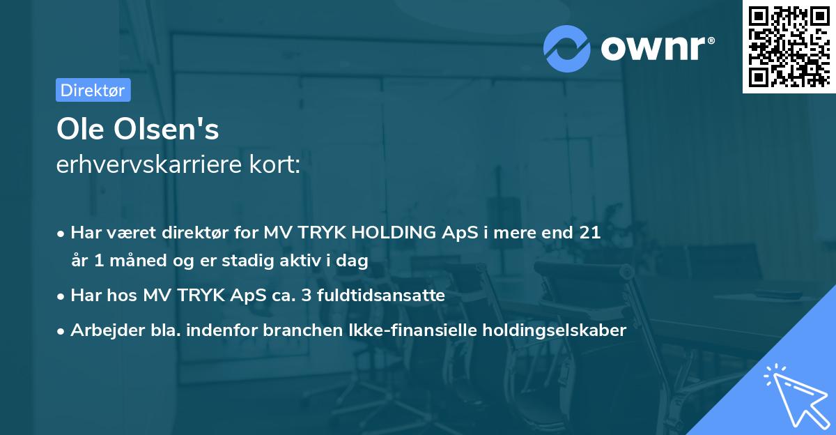 Ole Olsen's erhvervskarriere kort