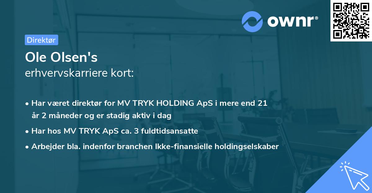 Ole Olsen's erhvervskarriere kort