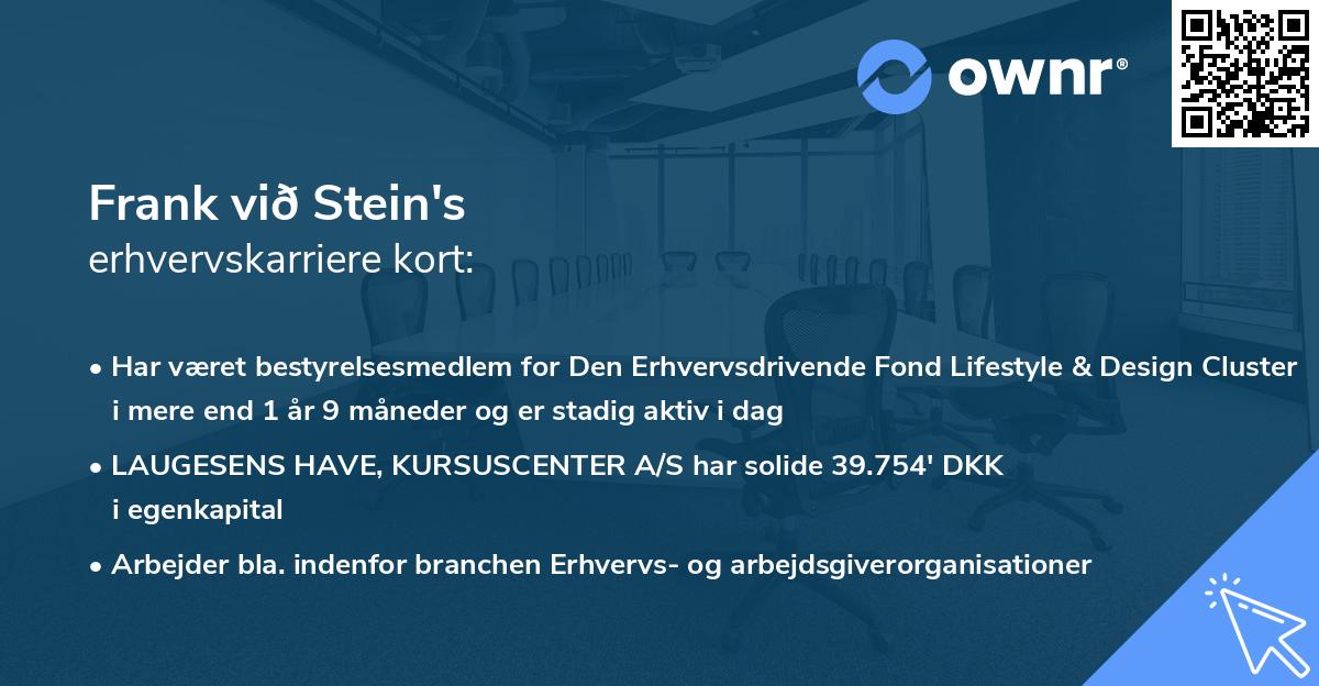 Frank við Stein's erhvervskarriere kort