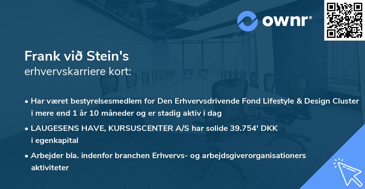 Frank við Stein's erhvervskarriere kort