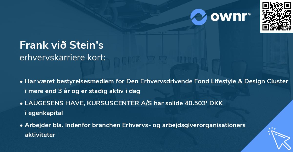 Frank við Stein's erhvervskarriere kort