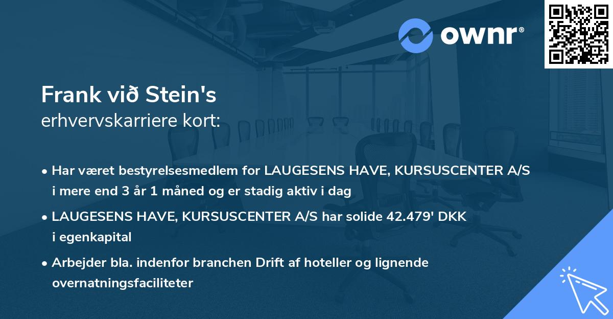Frank við Stein's erhvervskarriere kort