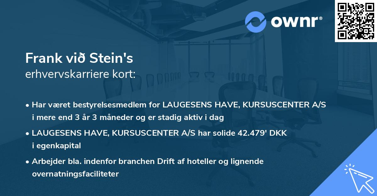 Frank við Stein's erhvervskarriere kort