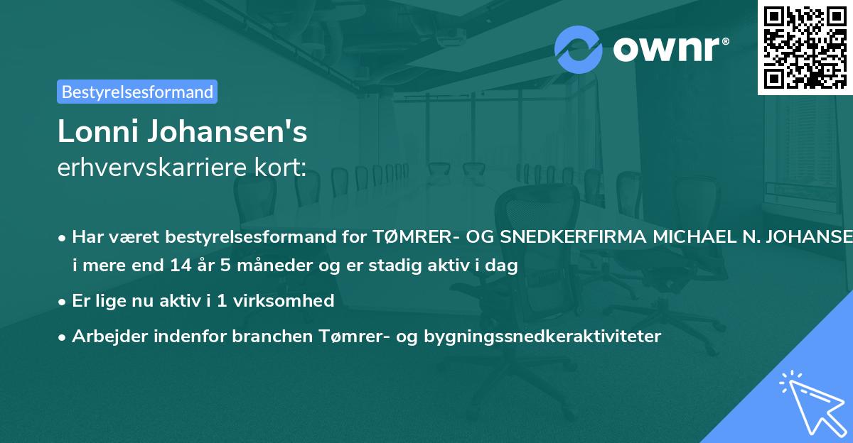 Lonni Johansen's erhvervskarriere kort