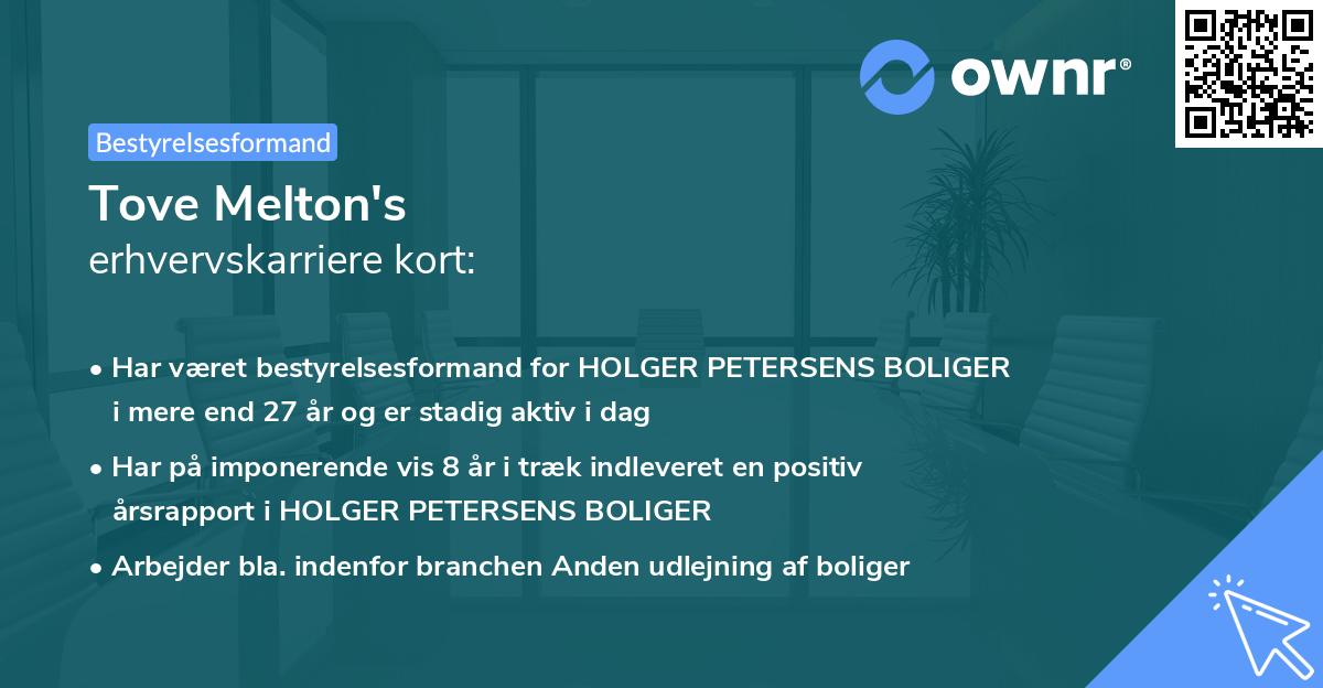 Tove Melton's erhvervskarriere kort