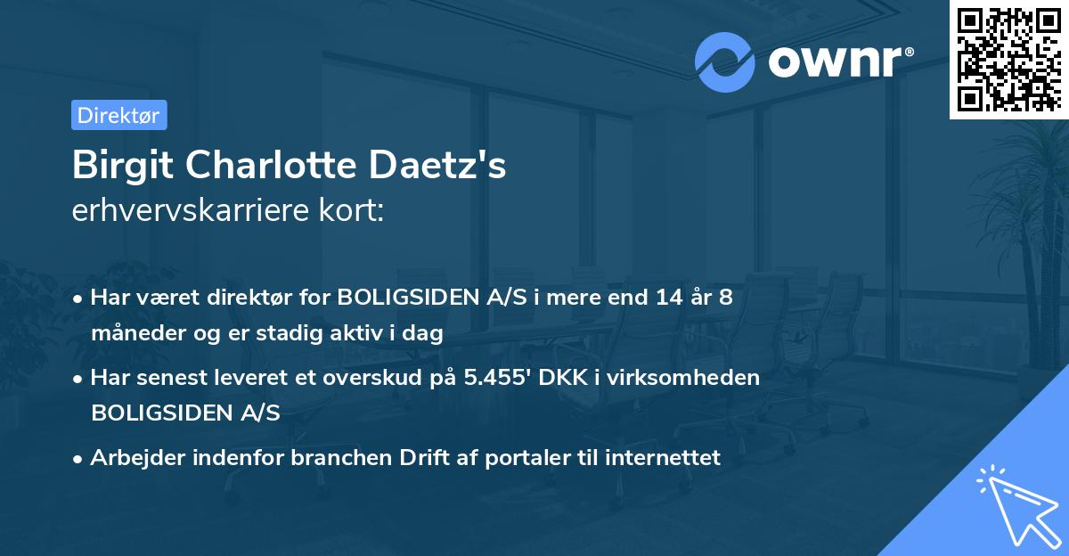 Birgit Charlotte Daetz's erhvervskarriere kort