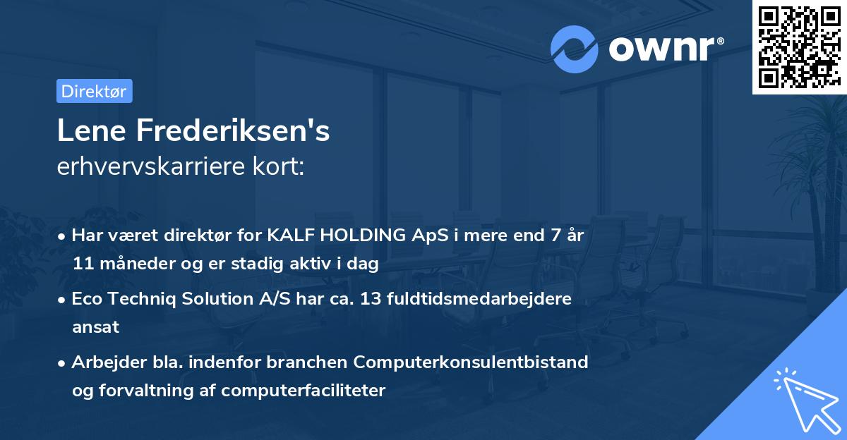 Lene Frederiksen's erhvervskarriere kort