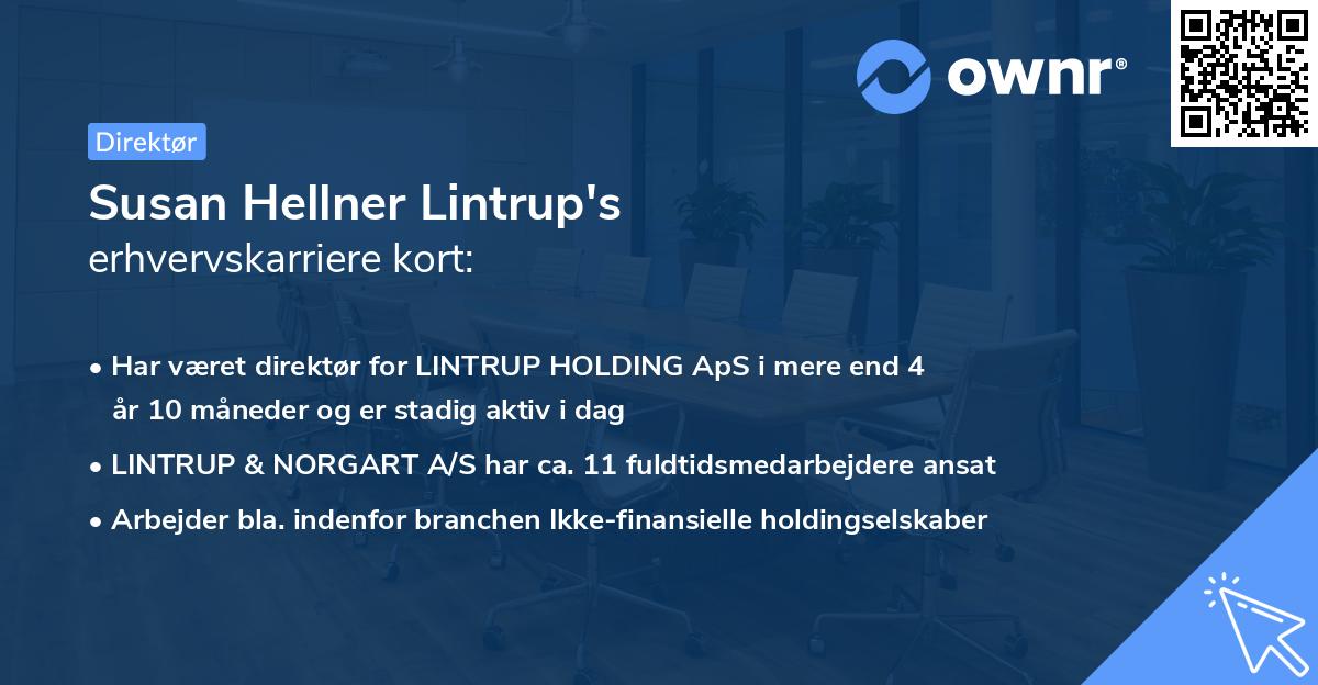 Susan Hellner Lintrup's erhvervskarriere kort