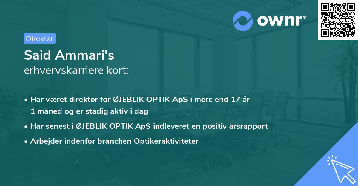 Said Ammari's erhvervskarriere kort