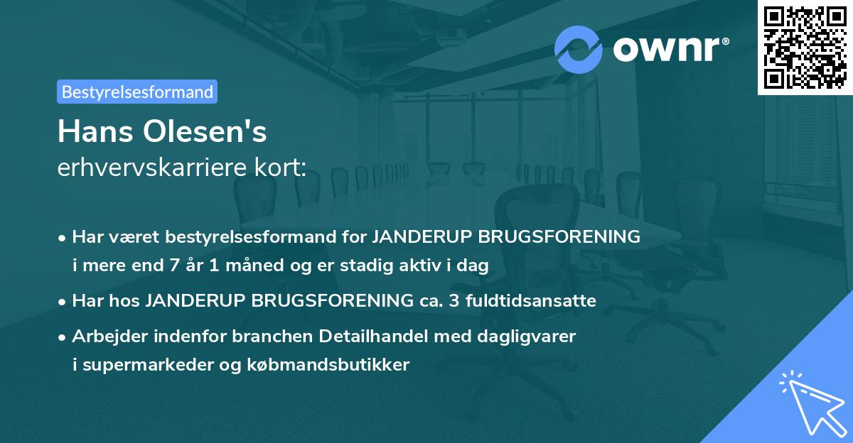 Hans Olesen's erhvervskarriere kort