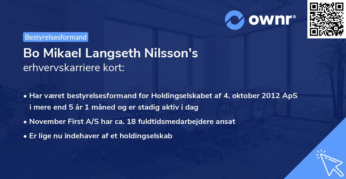 Bo Mikael Langseth Nilsson's erhvervskarriere kort