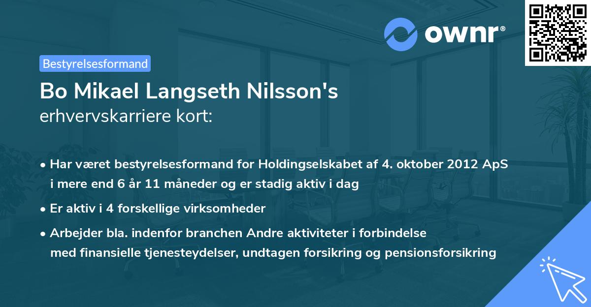 Bo Mikael Langseth Nilsson's erhvervskarriere kort