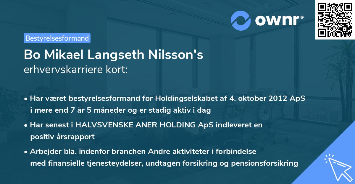 Bo Mikael Langseth Nilsson's erhvervskarriere kort