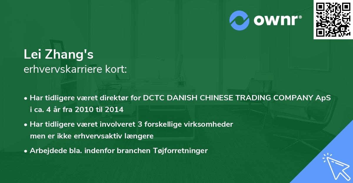 Lei Zhang's erhvervskarriere kort