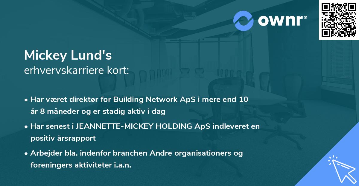 Mickey Lund's erhvervskarriere kort