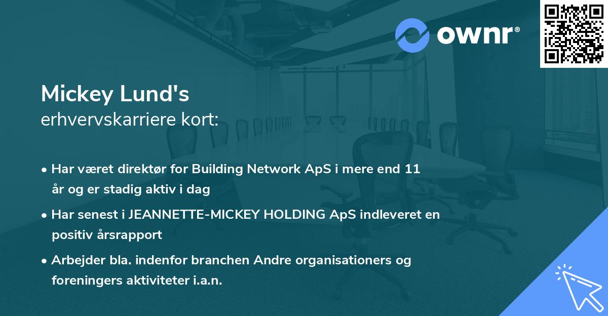 Mickey Lund's erhvervskarriere kort