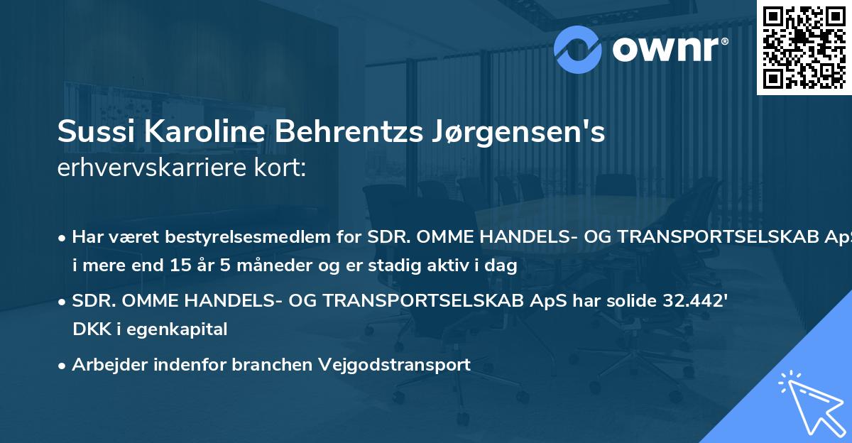 Sussi Karoline Behrentzs Jørgensen's erhvervskarriere kort